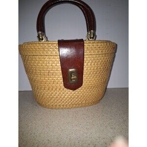 Mister Ernest Vintage Wicker Structured Handbag Leather Trim Brass Hardware